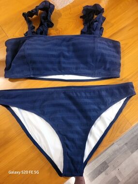 Southern Tide Navy Blue Ruffled Strap Bikini Set